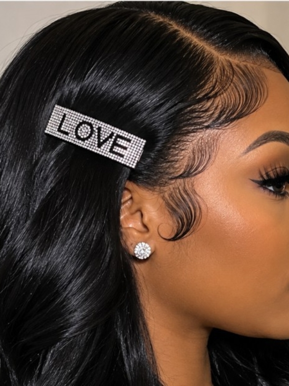 Love Rhinestone 'LOVE' Hair Clip in Black and Silver
